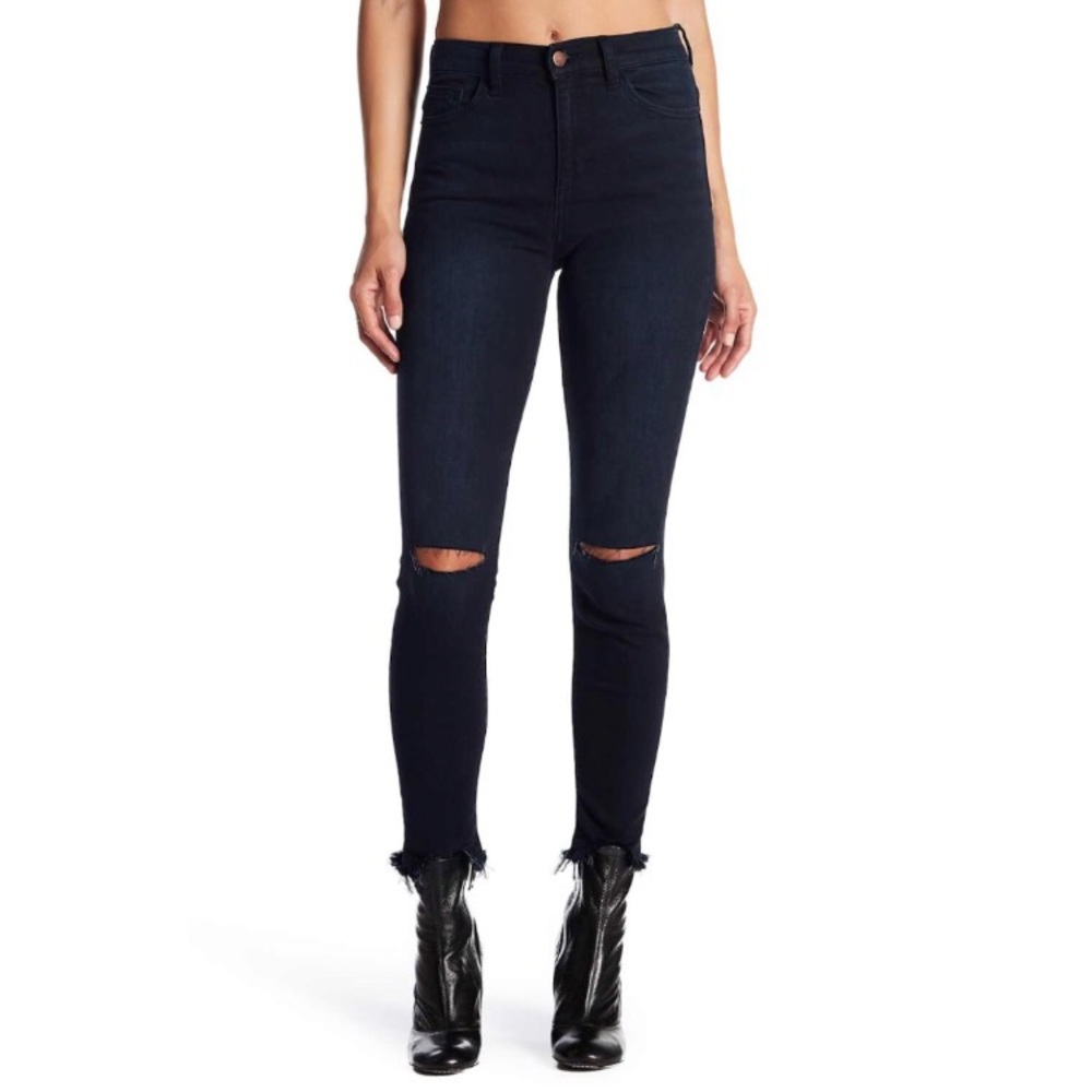 SP Black Skinny Jeans High Rise Frayed Slit Knee